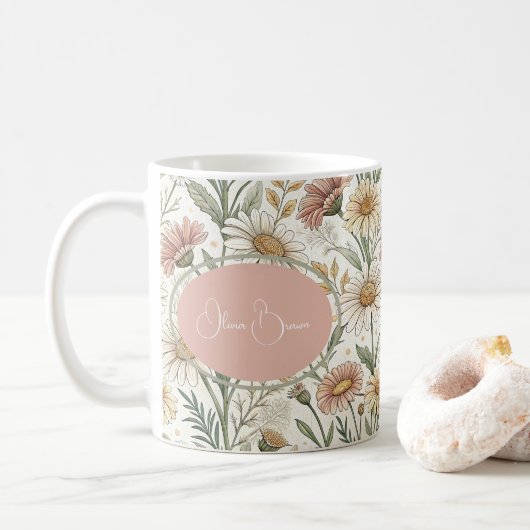 Whimsical Daisy Garden Aesthetic Custom Koffiemok (Met donut)