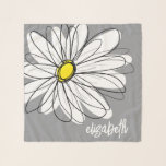 Whimsical Daisy - grijs - trendy scriptnaam Sjaal<br><div class="desc">Een zen en grillige tekening van een madeliefje. De moderne lijnen zijn met de hand getekend en bevatten witte bloemblaadjes en een geel centrum voor de bloem. De achtergrond is zacht, pastelgrijs - en de naam is een trendy script in het wit. U kunt een naam, monogram of andere aangepaste...</div>
