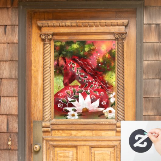 Whimsical Daisy Horse Laying In Field Abstracte Ku Raamsticker (Huis Deur)