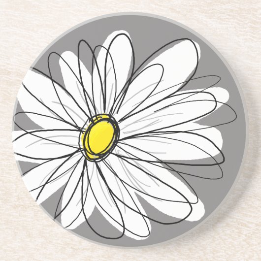 Whimsical Daisy in grijs en geel Zandsteen Onderzetter (Voorkant)