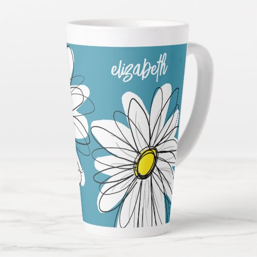 Whimsical Daisy - orchid - trendy script name Latte Mok (Rechterhoek)