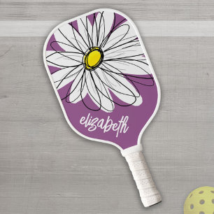 Whimsical Daisy - orchid - trendy script name Pickleball Paddle