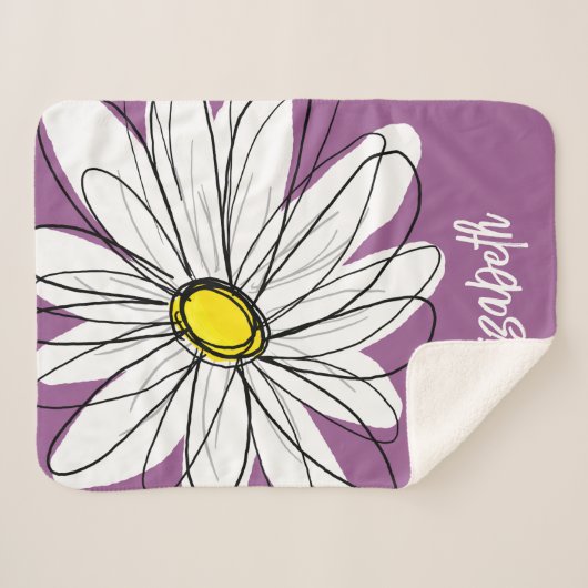 Whimsical Daisy - orchid - trendy script name Sherpa Deken (Voorkant (horizontaal))