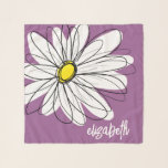 Whimsical Daisy - orchid - trendy script name Sjaal<br><div class="desc">Een bevroren en grillige tekening van een maaltijd. De moderne lijnen zijn met de hand getekend en bevatten witte bladen en een geel midden voor de bloem. De achtergrond is een zacht, pastel paars - en de naam is een trendy manuscript in wit. U kunt een naam, een monogram of...</div>