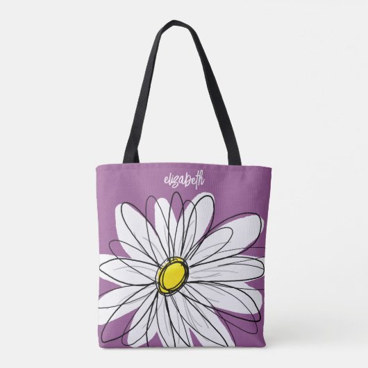 Whimsical Daisy - orchid - trendy script name Tote Bag (Achterkant)