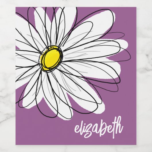 Whimsical Daisy - orchid - trendy script name Wijn Etiket (Enkel label)