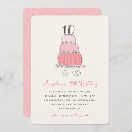 Whimsical Daisy Roze Taart Meisje 10e Verjaardagsf Kaart (Voorkant / Achterkant)