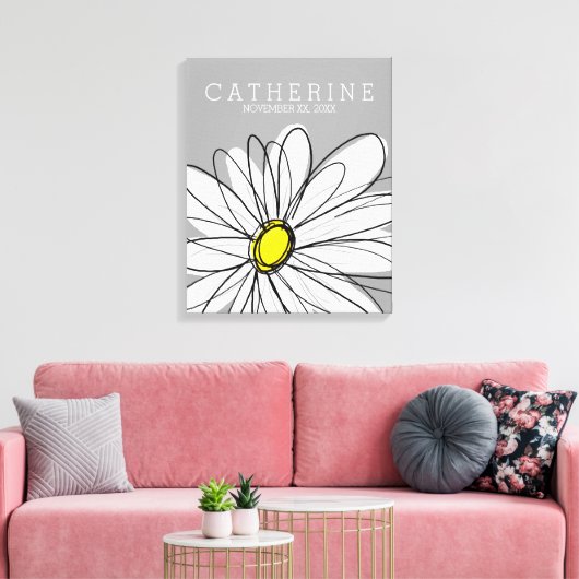 Whimsical Daisy Yellow en Grey Kinder Room Canvas Afdruk (Insitu (Woonkamer))