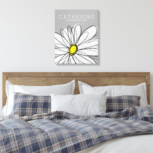 Whimsical Daisy Yellow en Grey Kinder Room Canvas Afdruk (Insitu (Slaapkamer))