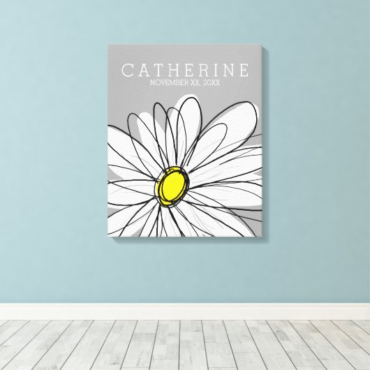 Whimsical Daisy Yellow en Grey Kinder Room Canvas Afdruk (Insitu (Houten vloer))