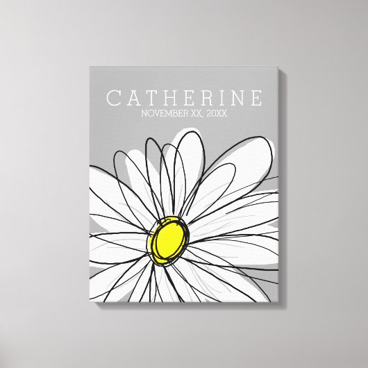Whimsical Daisy Yellow en Grey Kinder Room Canvas Afdruk (Voorkant)