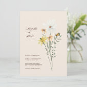 Whimsical Daisy Yellow Wildflowers Wedding Kaart (Staand voorkant)