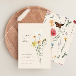 Whimsical Daisy Yellow Wildflowers Wedding Kaart