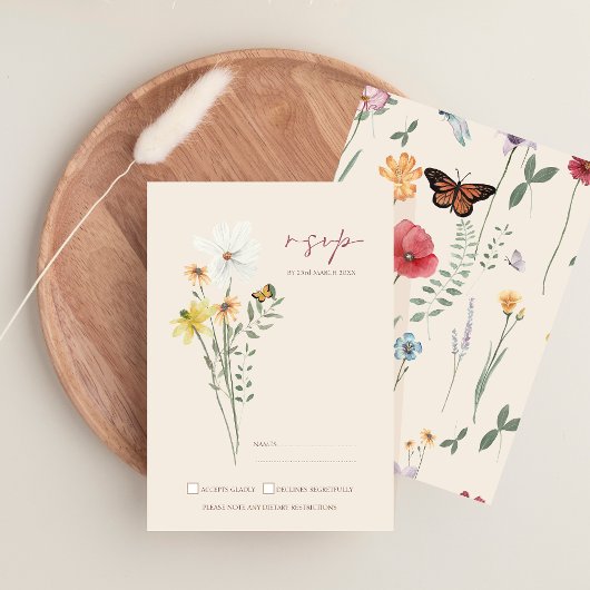 Whimsical Daisy Yellow Wildflowers Wedding RSVP