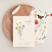 Whimsical Daisy Yellow Wildflowers Wedding RSVP Kaartje