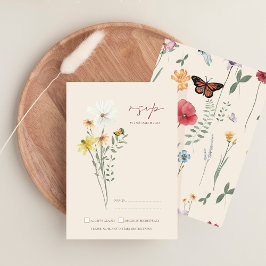 Whimsical Daisy Yellow Wildflowers Wedding RSVP Kaartje