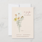 Whimsical Daisy Yellow Wildflowers Wedding RSVP Kaartje (Voorkant)