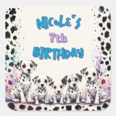 Whimsical Dalmatian Puppies Birthday Personalized Vierkante Sticker (Voorkant)