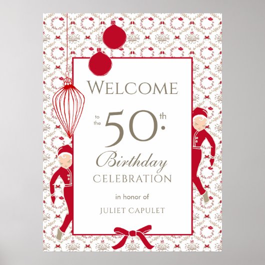 Whimsical Damask Patroon 50e verjaardag Welkom Poster (Voorkant)