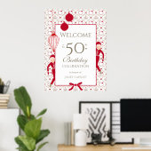 Whimsical Damask Patroon 50e verjaardag Welkom Poster (Thuiskantoor)