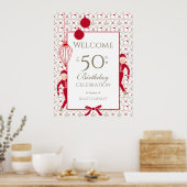 Whimsical Damask Patroon 50e verjaardag Welkom Poster (Keuken)