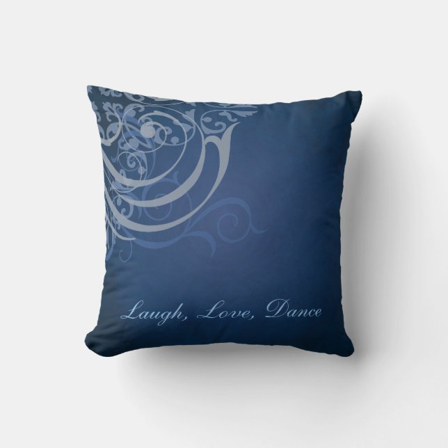 Whimsical Dance Blue Scroll Blue Mojo Pillow Kussen (Voorkant)
