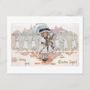 Whimsical  Dancing Easter Bunnies and Child Briefkaart