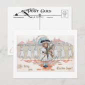 Whimsical  Dancing Easter Bunnies and Child Briefkaart (Voorkant / Achterkant)