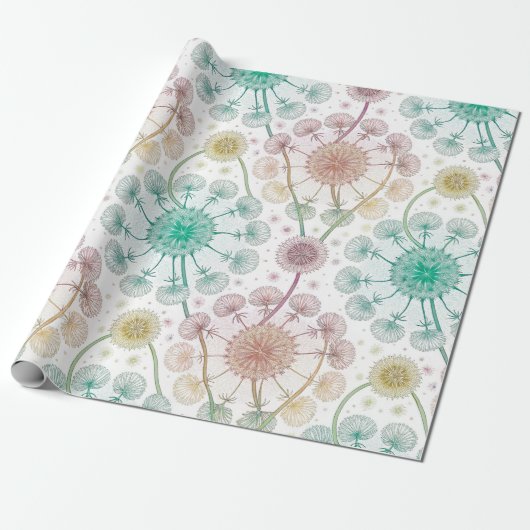 Whimsical Dandelion Breeze – Pastel Botanical Cadeaupapier (Uitgerold)