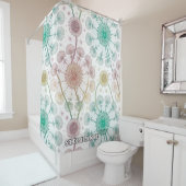 Whimsical Dandelion Breeze – Pastel Botanical Douchegordijn (In situ)