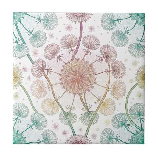 Whimsical Dandelion Breeze – Pastel Botanical Tegeltje (Voorkant)