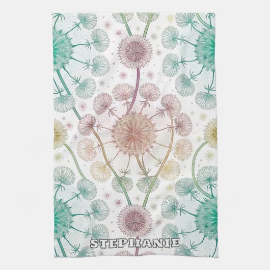 Whimsical Dandelion Breeze – Pastel Botanical Theedoek (Verticaal)