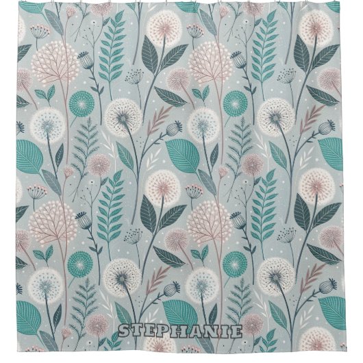 Whimsical Dandelion & Floral Folk Art Naadloos (2) Douchegordijn (Voorkant)