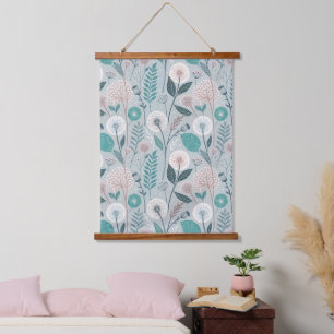 Whimsical Dandelion & Floral Folk Art Naadloos (2) Hangend Wandkleed