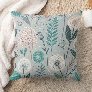 Whimsical Dandelion & Floral Folk Art Naadloos (2) Kussen