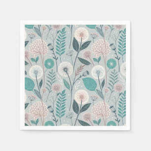 Whimsical Dandelion & Floral Folk Art Naadloos (2) Servet