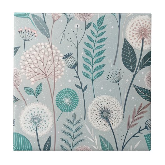 Whimsical Dandelion & Floral Folk Art Naadloos (2) Tegeltje (Voorkant)