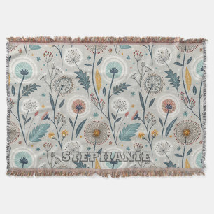Whimsical Dandelion & Floral Folk Art Naadloos Deken