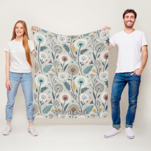 Whimsical Dandelion & Floral Folk Art Naadloos Fleece Deken