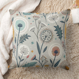 Whimsical Dandelion & Floral Folk Art Naadloos Kussen