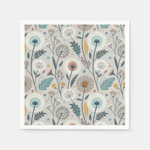 Whimsical Dandelion & Floral Folk Art Naadloos Servet