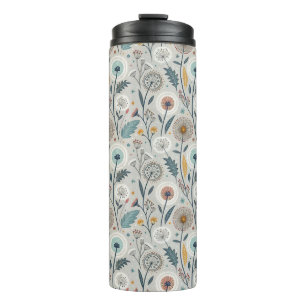 Whimsical Dandelion & Floral Folk Art Naadloos Thermosbeker