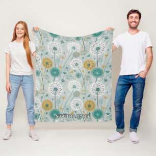 Whimsical Dandelion - Geel, Wit & Blauwgroen Fleece Deken
