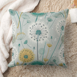 Whimsical Dandelion - Geel, Wit & Blauwgroen Kussen