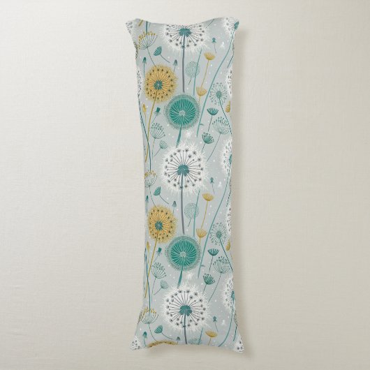 Whimsical Dandelion - Geel, Wit & Blauwgroen Lichaamskussen (Voorkant Verticaal)