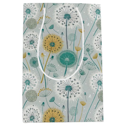 Whimsical Dandelion - Geel, Wit & Blauwgroen Medium Cadeauzakje (Voorkant)