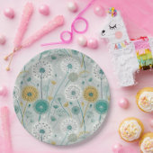 Whimsical Dandelion - Geel, Wit & Blauwgroen Papieren Bordje (Feest)