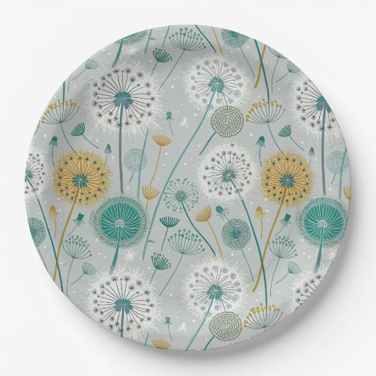 Whimsical Dandelion - Geel, Wit & Blauwgroen Papieren Bordje (Voorkant)