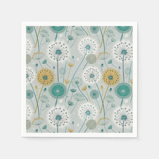 Whimsical Dandelion - Geel, Wit & Blauwgroen Servet (Voorkant)