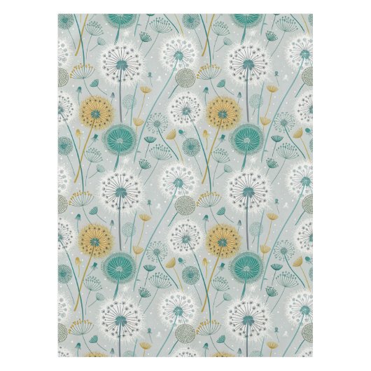 Whimsical Dandelion - Geel, Wit & Blauwgroen Tafelkleed (Voorkant)